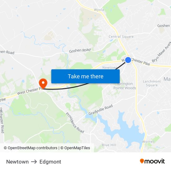 Newtown to Edgmont map