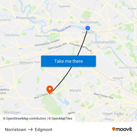 Norristown to Edgmont map