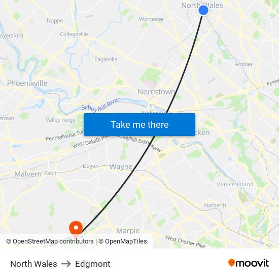 North Wales to Edgmont map