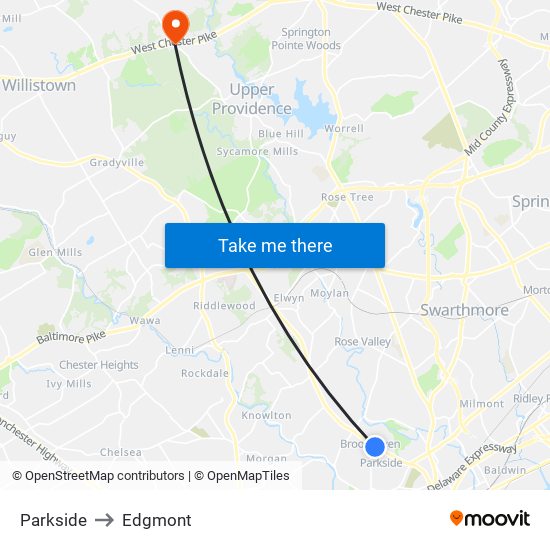 Parkside to Edgmont map