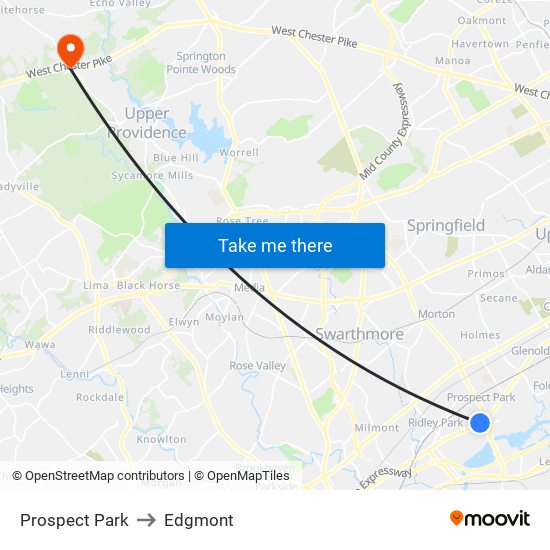 Prospect Park to Edgmont map