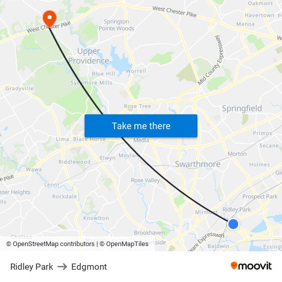 Ridley Park to Edgmont map