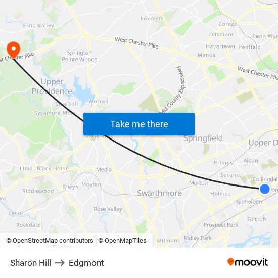 Sharon Hill to Edgmont map