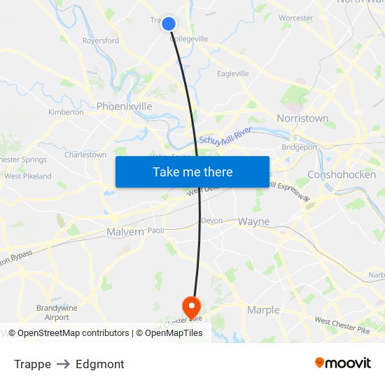 Trappe to Edgmont map