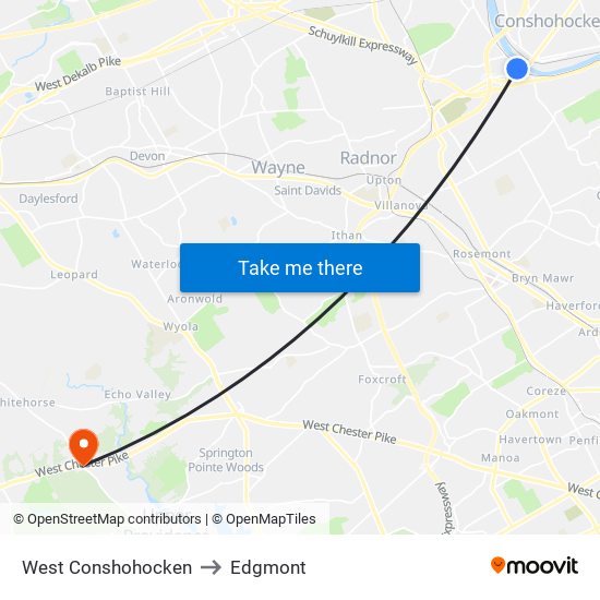 West Conshohocken to Edgmont map