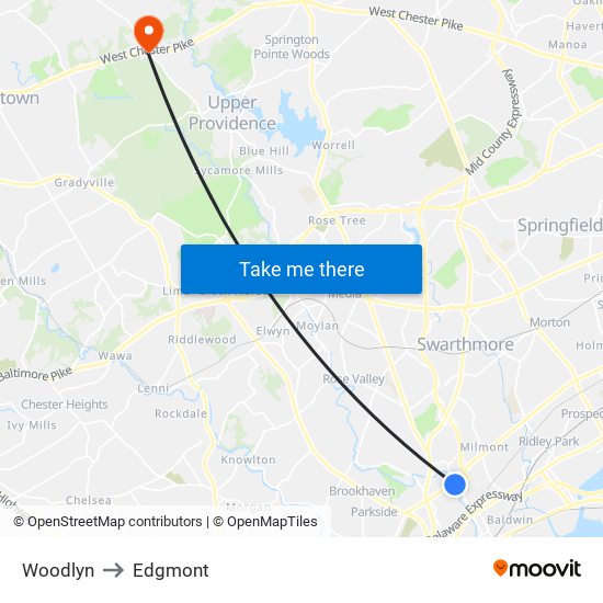 Woodlyn to Edgmont map
