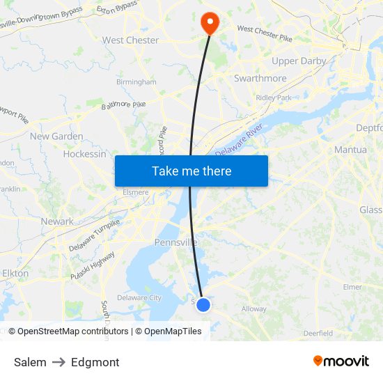 Salem to Edgmont map