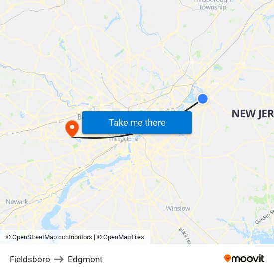 Fieldsboro to Edgmont map