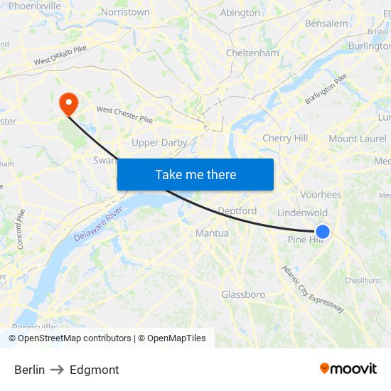 Berlin to Edgmont map