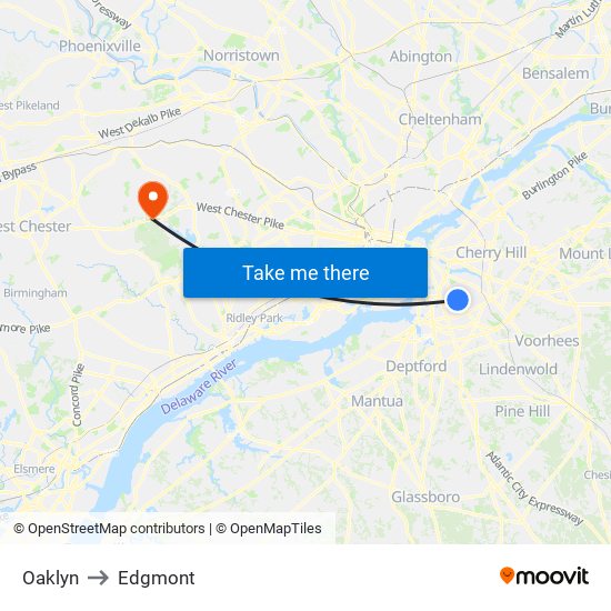 Oaklyn to Edgmont map