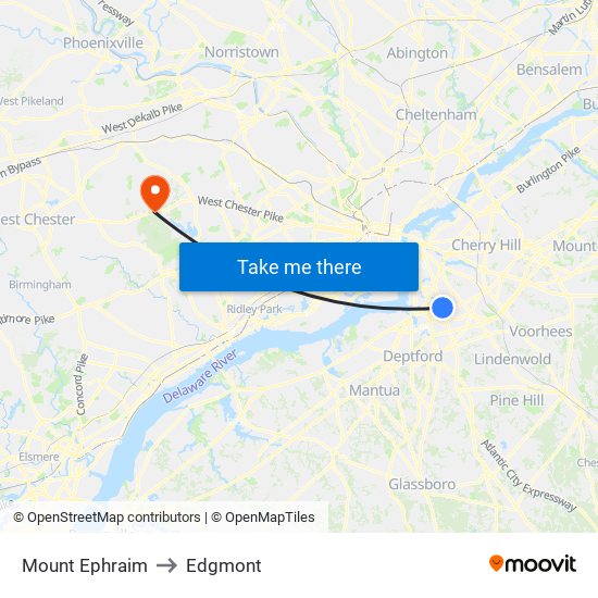Mount Ephraim to Edgmont map