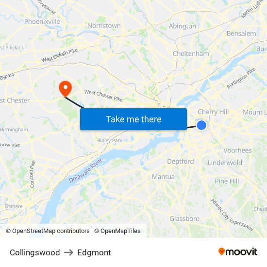 Collingswood to Edgmont map