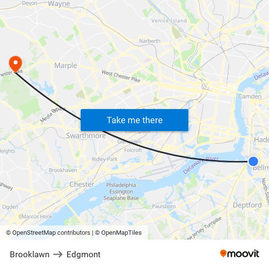 Brooklawn to Edgmont map
