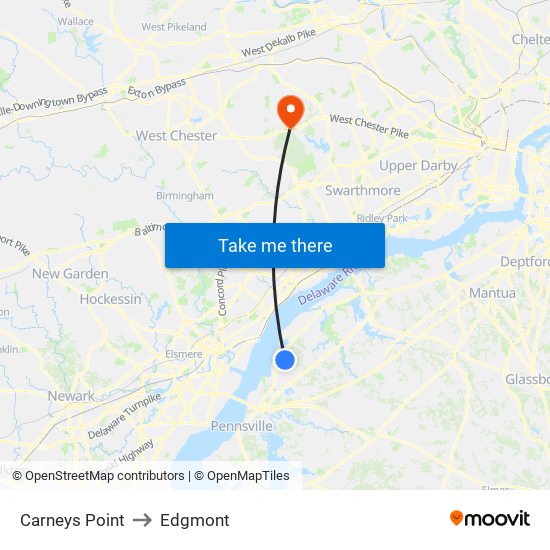 Carneys Point to Edgmont map
