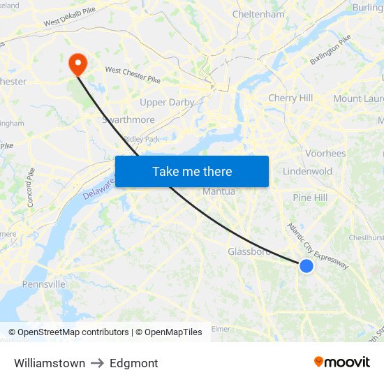 Williamstown to Edgmont map