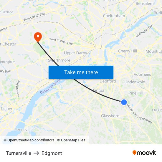 Turnersville to Edgmont map