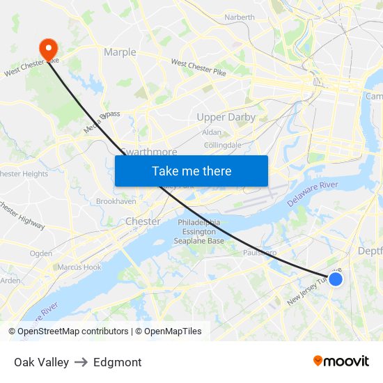 Oak Valley to Edgmont map