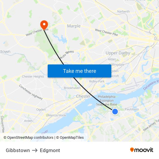 Gibbstown to Edgmont map