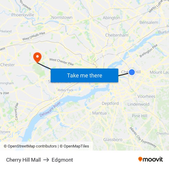 Cherry Hill Mall to Edgmont map