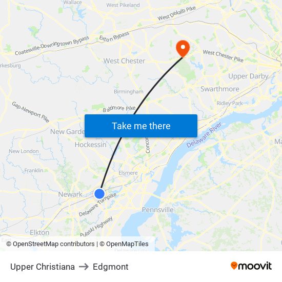 Upper Christiana to Edgmont map