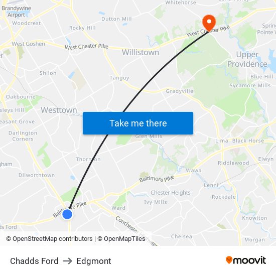 Chadds Ford to Edgmont map