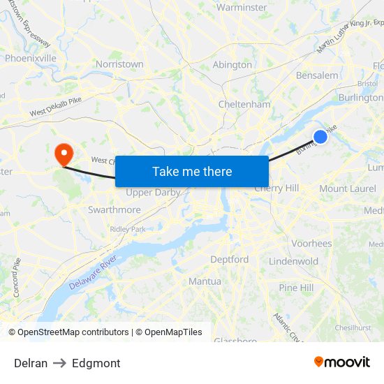 Delran to Edgmont map