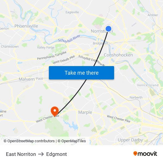 East Norriton to Edgmont map