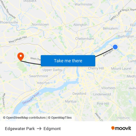Edgewater Park to Edgmont map