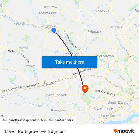 Lower Pottsgrove to Edgmont map