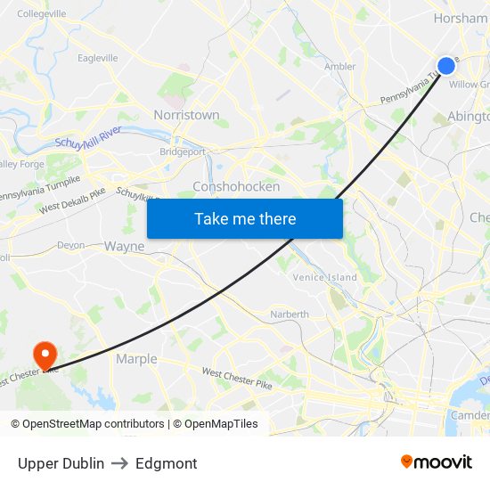 Upper Dublin to Edgmont map