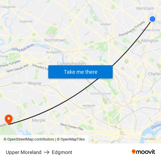 Upper Moreland to Edgmont map