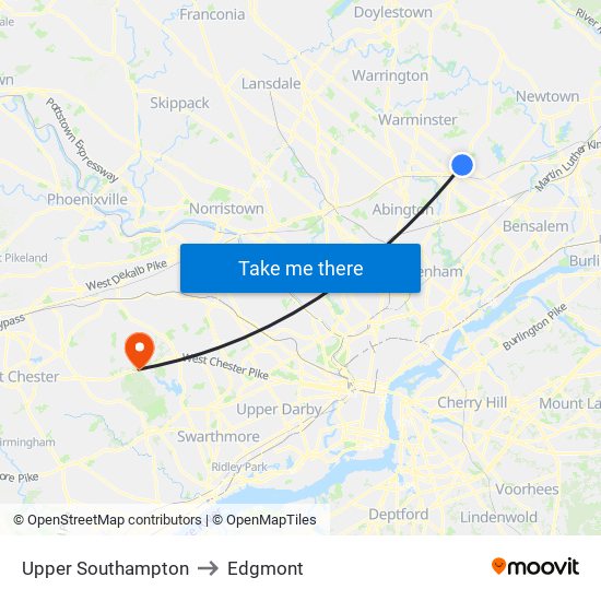 Upper Southampton to Edgmont map