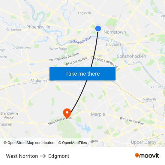 West Norriton to Edgmont map