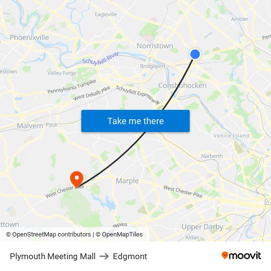 Plymouth Meeting Mall to Edgmont map
