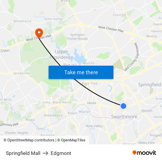 Springfield Mall to Edgmont map