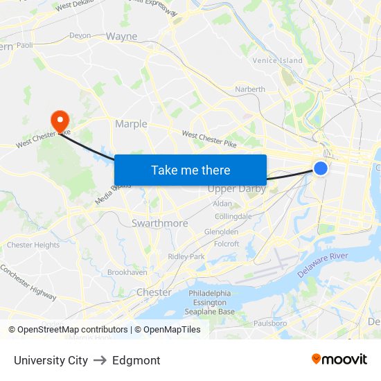 University City to Edgmont map
