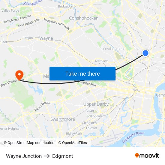 Wayne Junction to Edgmont map