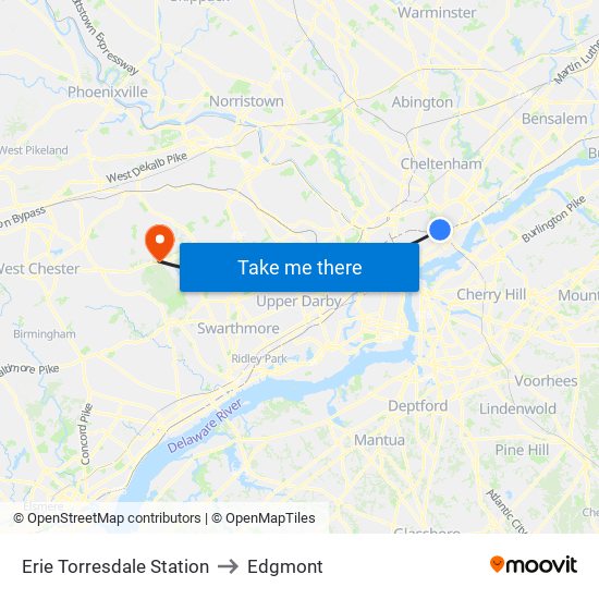 Erie Torresdale Station to Edgmont map