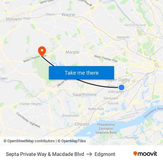 Septa Private Way & Macdade Blvd to Edgmont map