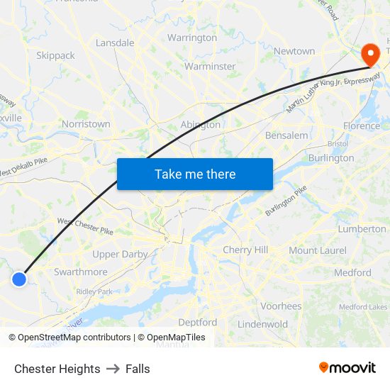 Chester Heights to Falls map