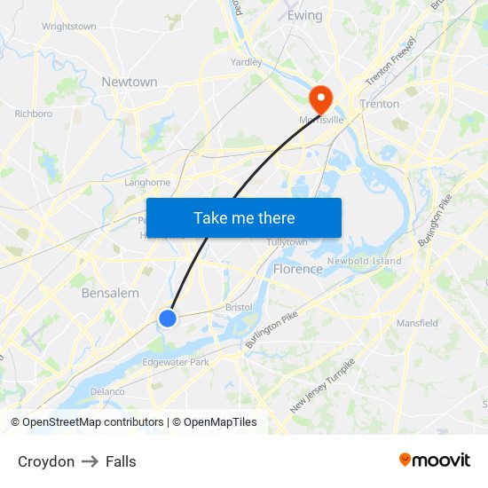 Croydon to Falls map