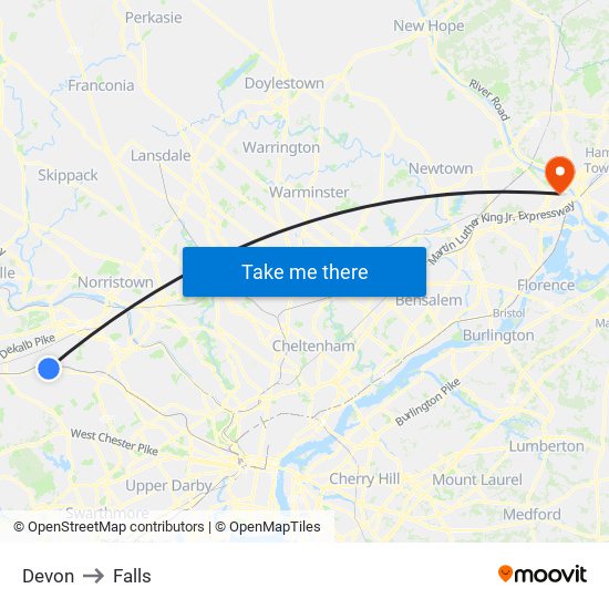 Devon to Falls map
