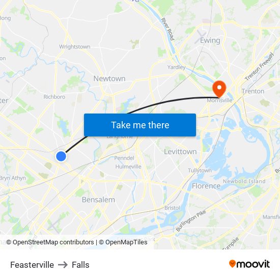 Feasterville to Falls map