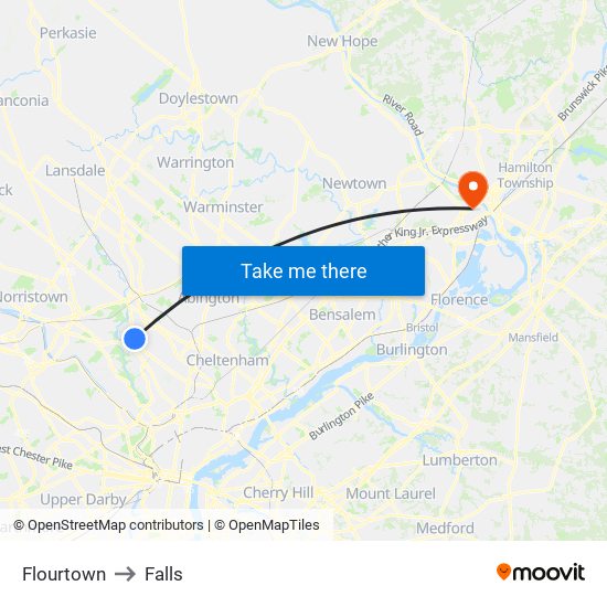 Flourtown to Falls map