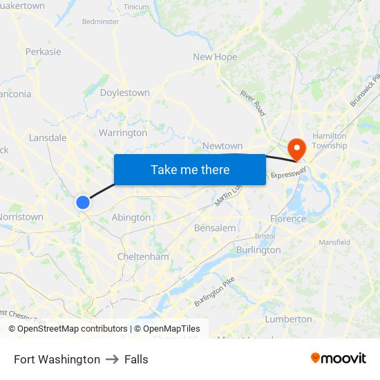 Fort Washington to Falls map