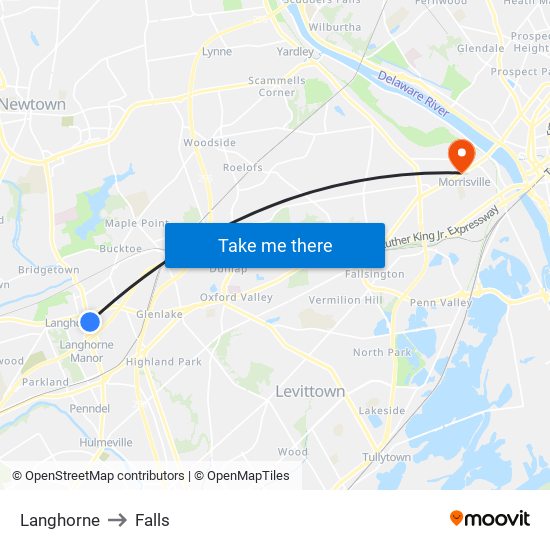 Langhorne to Falls map