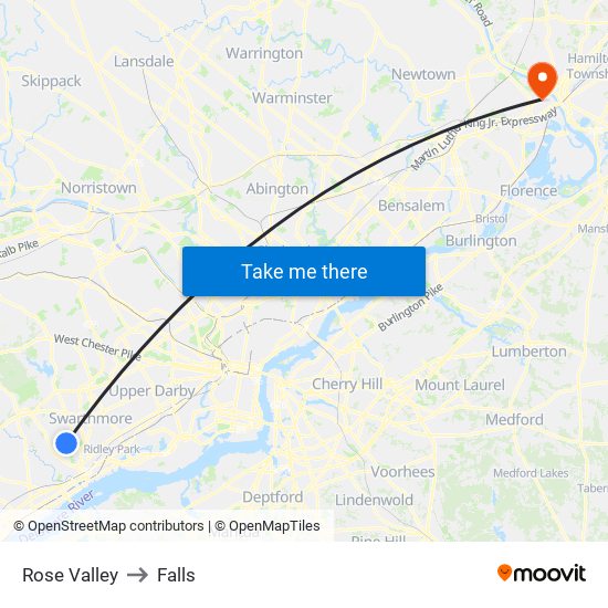 Rose Valley to Falls map