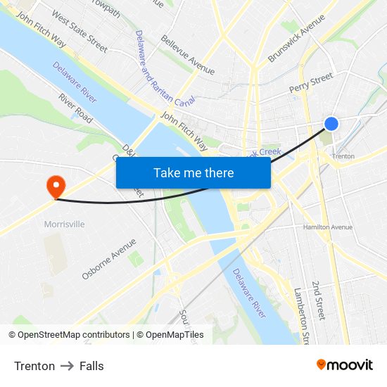 Trenton to Falls map