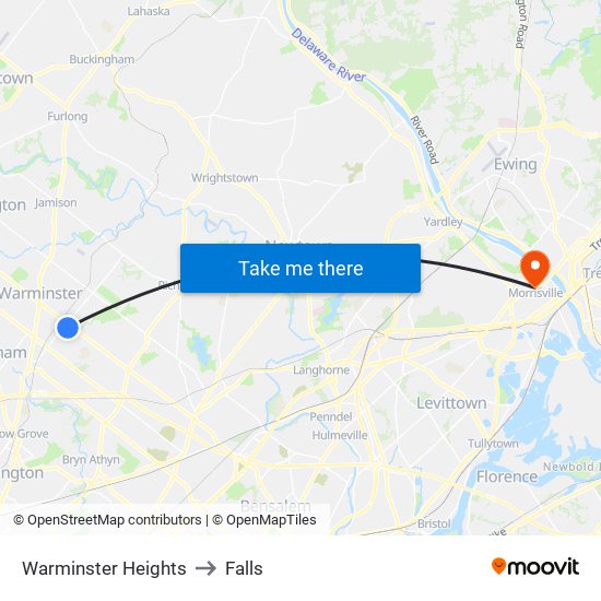 Warminster Heights to Falls map