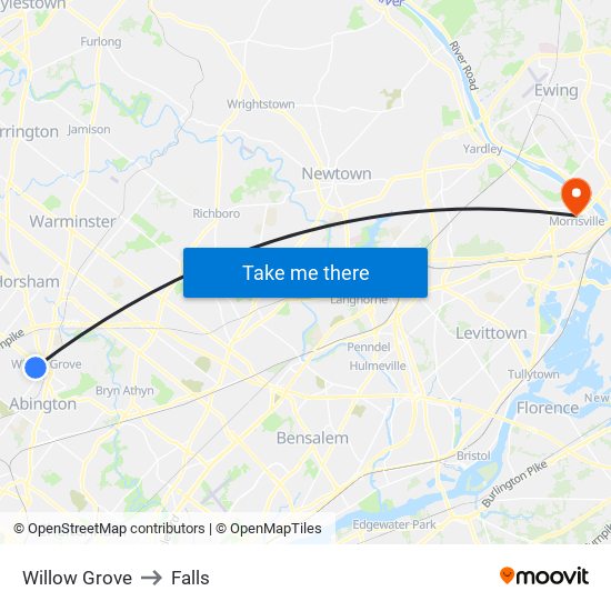 Willow Grove to Falls map
